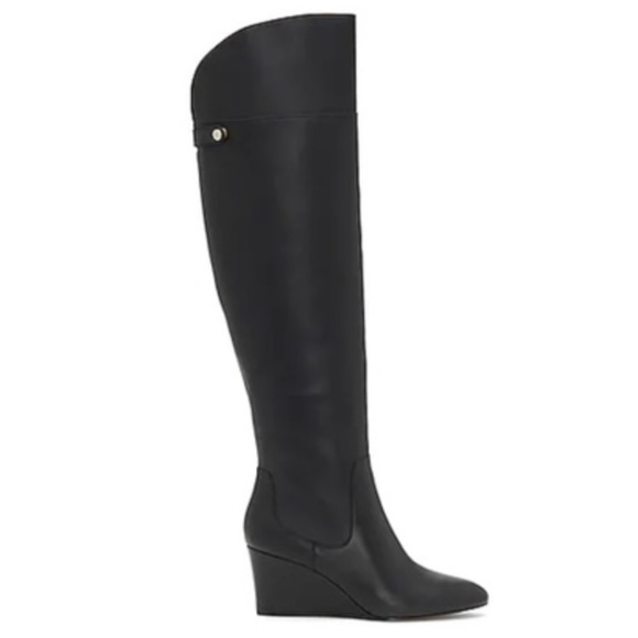 Enzo Angiolini 6.5 Colitta Black Leather Wedge OTK Over knee Boots - Picture 1 of 6